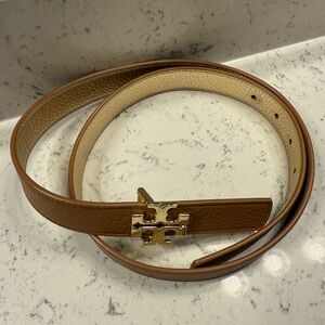 Tory Burch Reversible Leather Belt with Gold Buckle